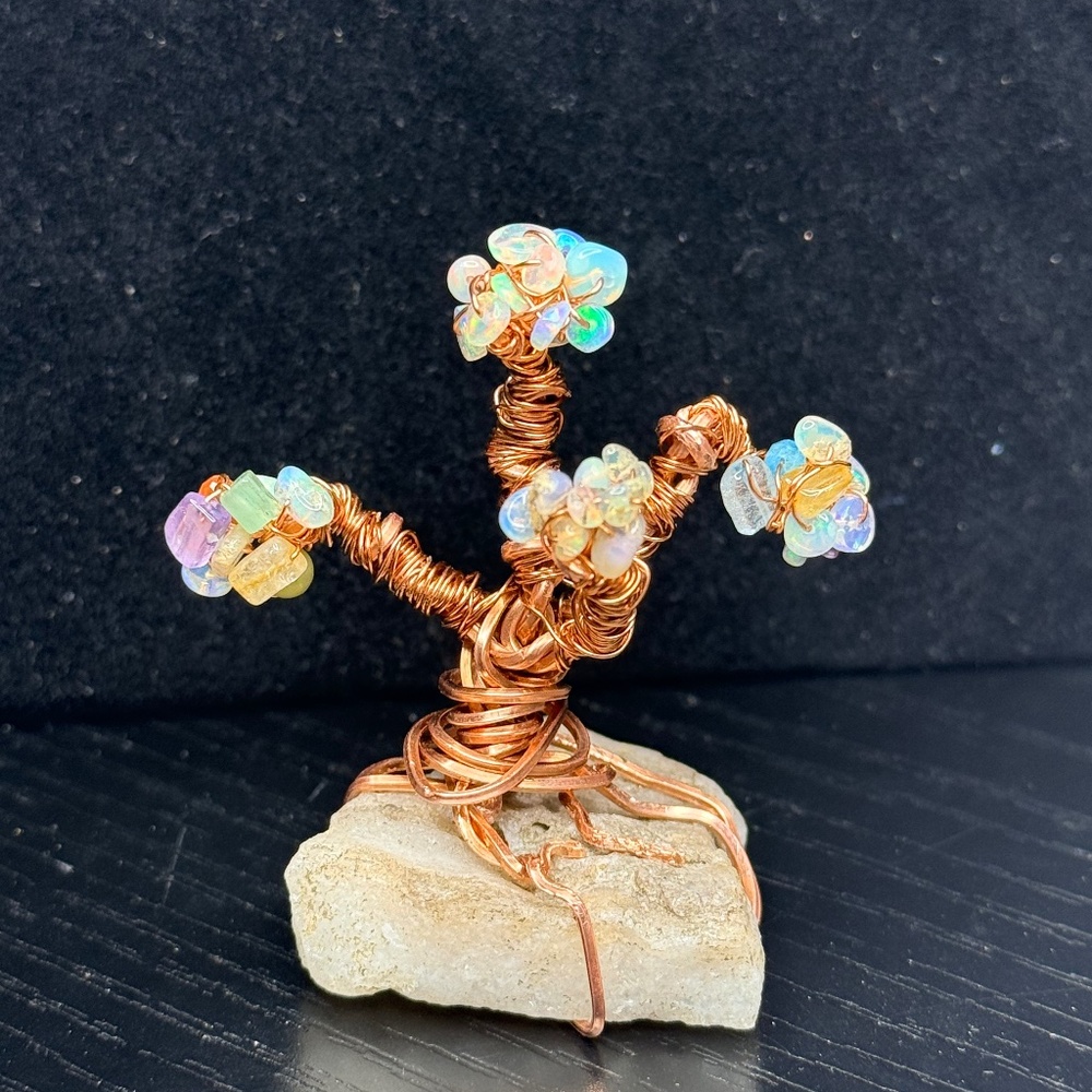 Ethiopian Opal + Multi Stone Copper Wire Tree